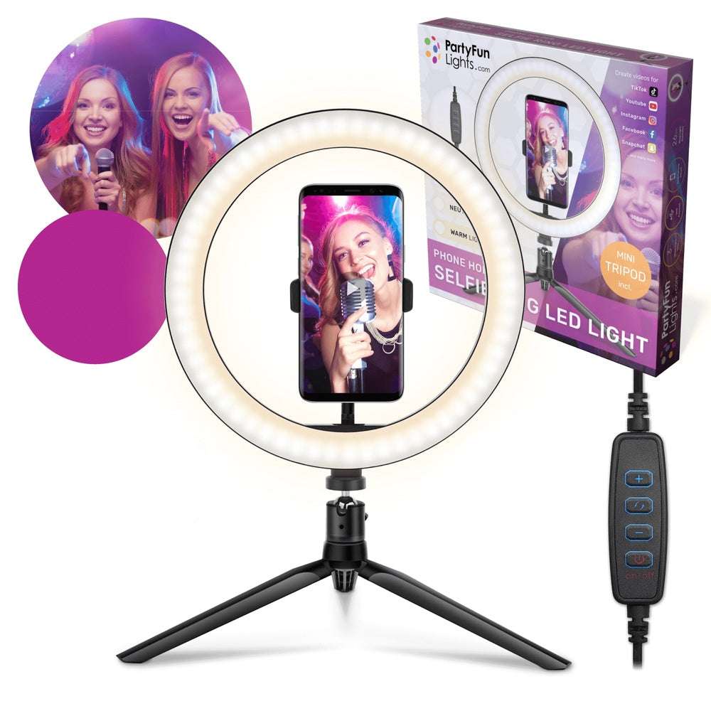 Phone Holder Selfie Ring LED Light - Mini Tripod Included