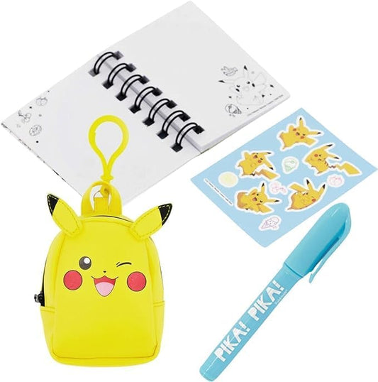 Pokemon Pikachu Keychain Mini Backpack with Stickers, Pen & Mini-Notebook