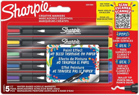 Sharpie Creative Markers Paint Effect 5 Colours Water-Based Acrylic Markers