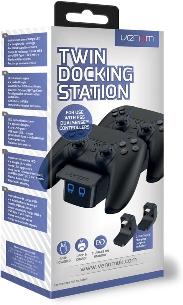 Venom Twin Docking Station for PS5 Dualsense Controllers - 2 USB-C Charging Dongles Included
