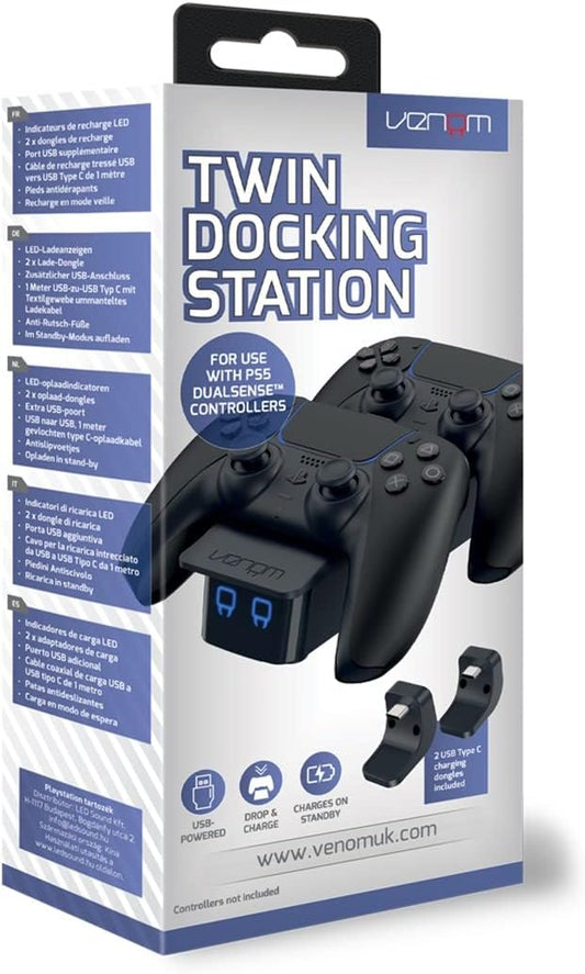Venom Twin Docking Station for PS5 Dualsense Controllers - 2 USB-C Charging Dongles Included
