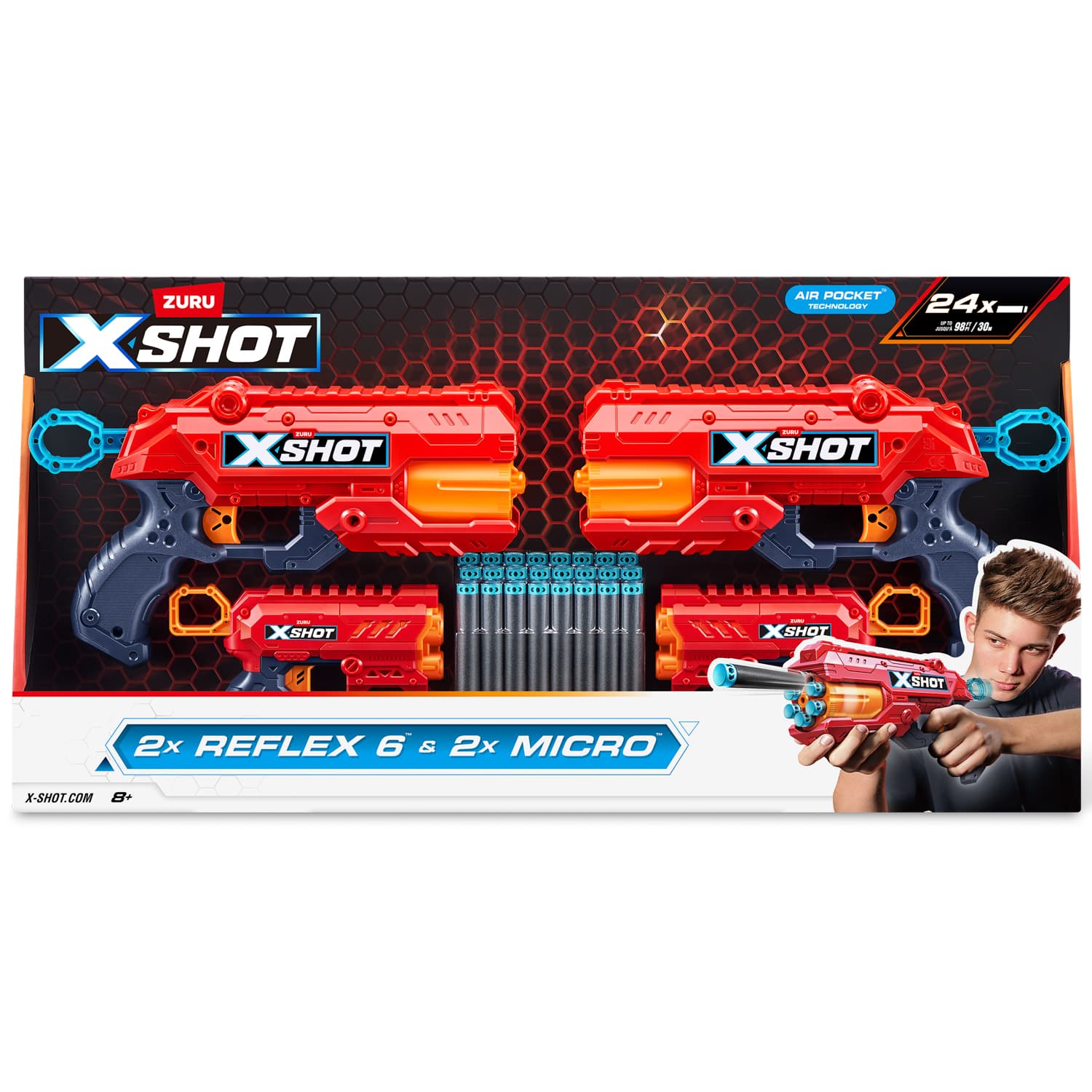 Zuru X-Shot 2 x Reflex 6 & 2x Micro Air Blasters with Air Pocket Technology